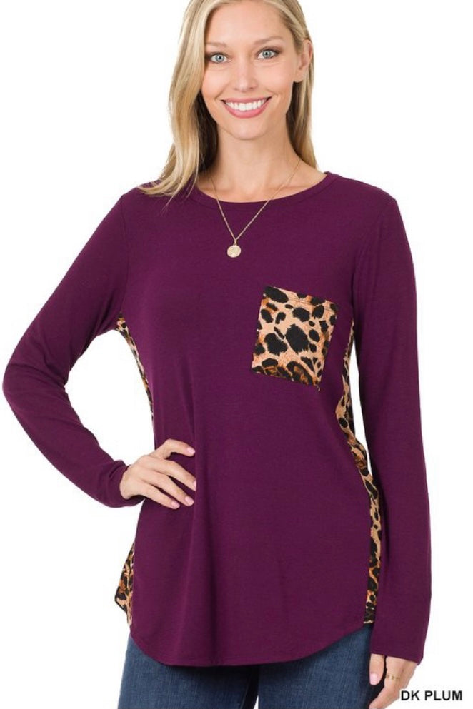 Dark plum/Leopard long sleeve top